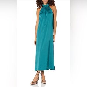 NEW The Drop Women's XL Arlette Silky Stretch Halter Maxi Dress Pacific Teal